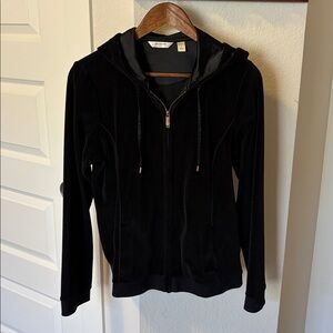 Vintage Ladies Liz Claiborne New York Black Velour Track Jacket Size M